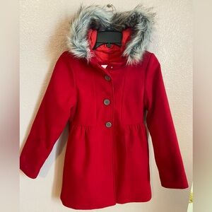 Cat & Jack Red Puffer Coat with Faux Fur Hood